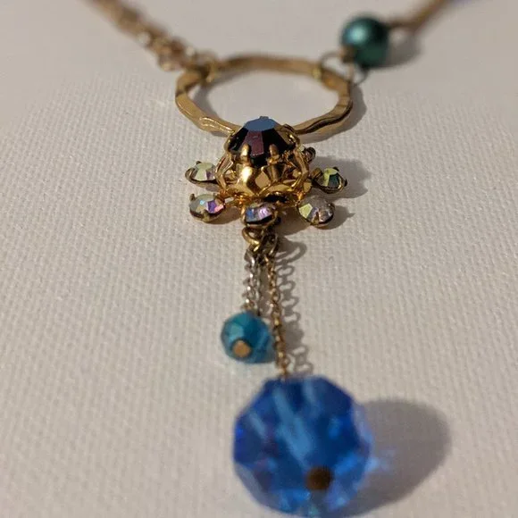 Blue Ring Dangles Vintage Necklace - Picture 3 of 6